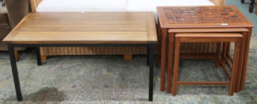 A lot consisting a mid 20th century Danish Toften Mobelfabrikken nest of three tables with tiled