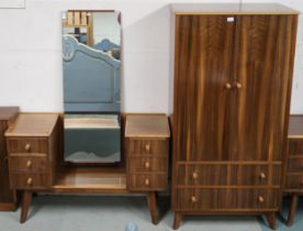 A mid 20th century Macassar veneered Morris of Glasgow bedroom suite consisting two door wardrobe,