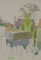 CYNTHIA WALL RSW (ENGLISH 1927-2012)  CORRUGATED FENCE  Pastel and ink, 20 x 14cm  Title inscribed