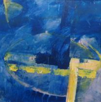 ROBERT INNES (SCOTTISH b.1964)  ABSTRACT IN BLUE AND YELLOW  Oil on board, 50 x 50cm   Signed