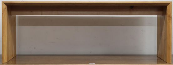 A modern Jedburgh wood school elm coffee table with chamfered edges, 43cm high x 120cm long x 35cm