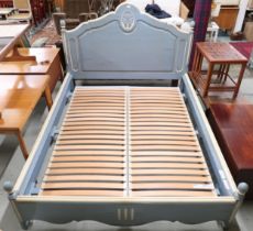 A 20th century pastel blue and cream painted Grange provincial directoire design king sized bed with