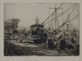 ERNEST BURNET HOOD (SCOTTISH 1932-1988)  BOWLING HARBOUR  Etching, signed lower right, numbered 2/
