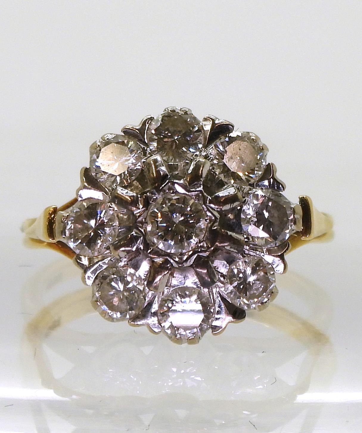 An 18ct gold and diamond cluster ring set with estimated approx 1.35cts of brilliant cut diamonds, - Image 2 of 3