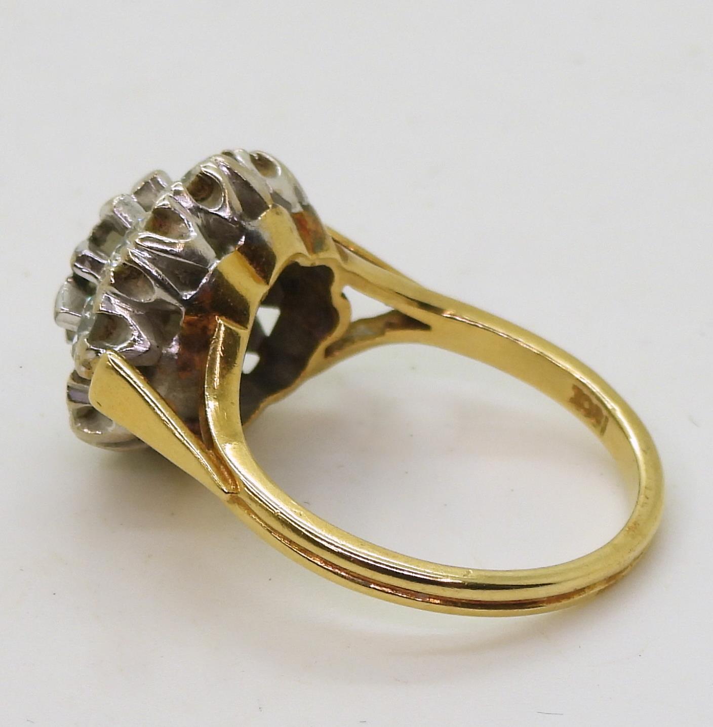 An 18ct gold and diamond cluster ring set with estimated approx 1.35cts of brilliant cut diamonds, - Image 3 of 3