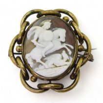 A cameo of George & the Dragon in a Pinchbeck locket back brooch mount Condition Report:Available