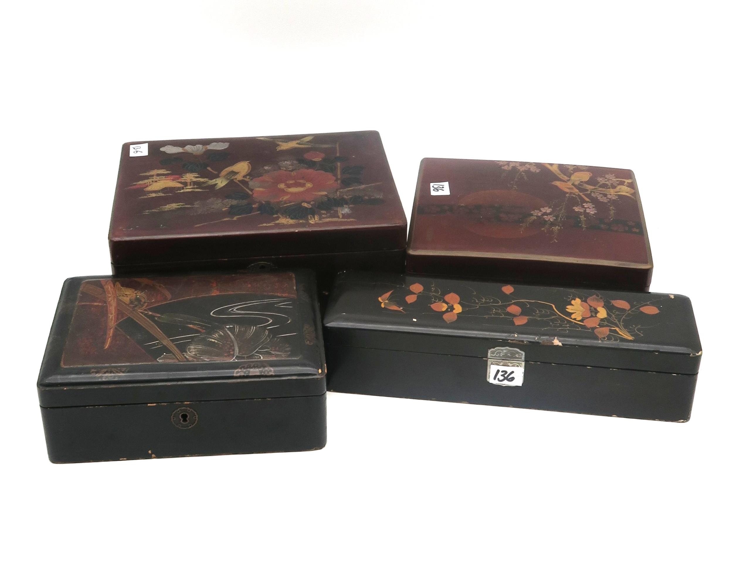 A collection of carved hardwood stands and  lacquer boxes Condition Report:Available upon request - Image 3 of 4