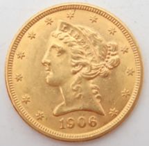 UNITED STATES Federal republic (1776-date) 1906 5 Dollars Coronet Head Philadelphia Mint Obverse