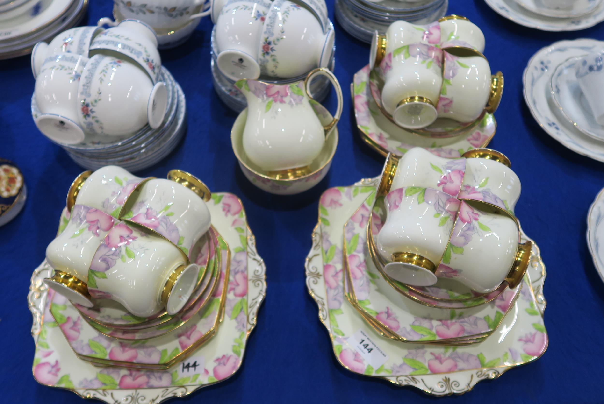 A Paragon Sweet Pea pattern teaset, together with a Wedgwood Rosedale teaset and a Paragon part - Image 2 of 3