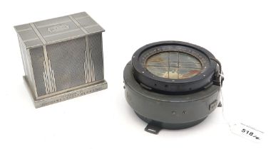 A WW2 RAF Type P II compass, serial no. 55077 H., together with a pewter cigarette box engraved with