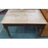 A Victorian pine farmhouse style kitchen table on turned supports, 74cm high x 107cm long x 72cm