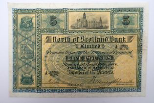 The North of Scotland & Town & Country Bank £5 note A 0804/0175 Aberdeen 1st March 1932 with