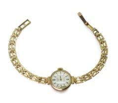 A 9ct gold ladies Rotary watch and strap, length 17.5cm, diameter 1.6cm, weight including