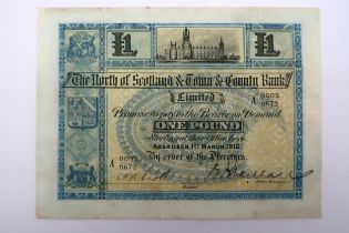The North of Scotland & Town & Country Bank £1 A 0602/0672 Aberdeen 1st March 1910 with