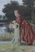 HENRY JOHN YEEND KING (ENGLISH 1855-1924)  LADY BY THE RIVER  Watercolour, signed lower right, 24.