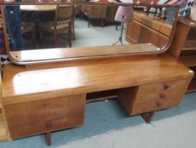 A mid 20th century teak mirror backed dressing table with pair of three drawer pedestals, 115cm high