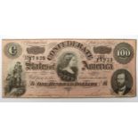 An 1864 Confederate States of America one hundred dollar bill Richmond No.17923 Condition Report: