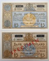 Bank of Scotland  a collection of banknotes with colour variations, specimen and cancelled