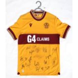 MOTHERWELL F.C. A 2023/24 Men's Home shirt, size L, bearing team signatures Proceeds to benefit Blue