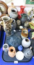 Assorted studio pottery, a glass decanter etc Condition Report:No condition report available.