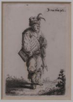 JAN GILLISZ VAN VLIET (DUTCH 1605-1668)  THE HURDY GURDY PLAYER  Etching, 9.5 x 6.5cm   Together
