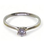 A 9ct white gold diamond solitaire of estimated approx 0.33cts, finger size S1/2, weight 2.1gms