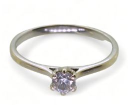 A 9ct white gold diamond solitaire of estimated approx 0.33cts, finger size S1/2, weight 2.1gms