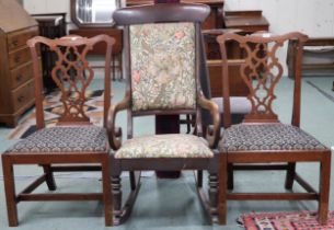 A lot comprising a pair of 19th century ash Chippendale style dining chairs and a Victorian