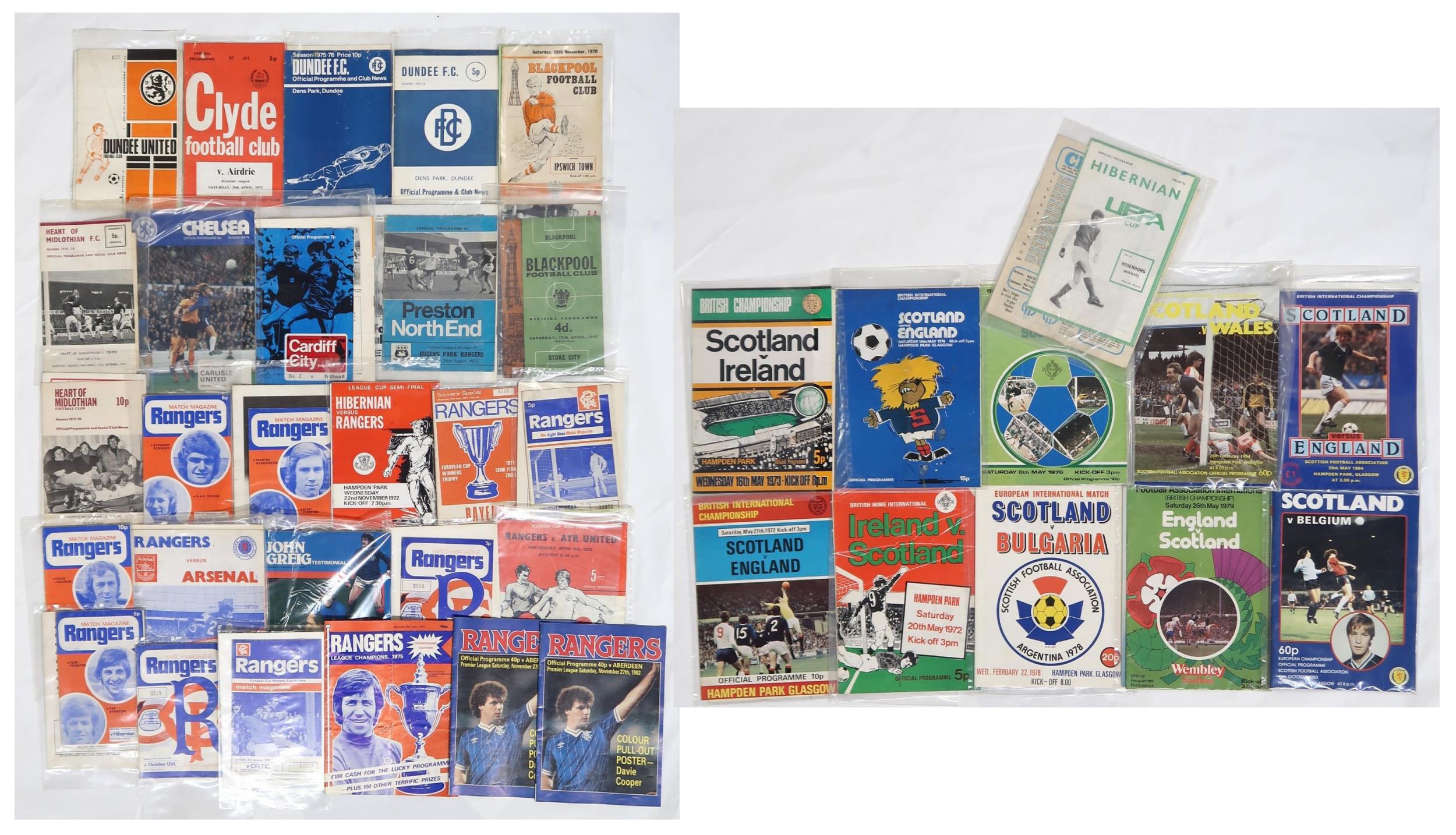 A small collection of 1970s-era Rangers F.C. match programmes, with a selection of further