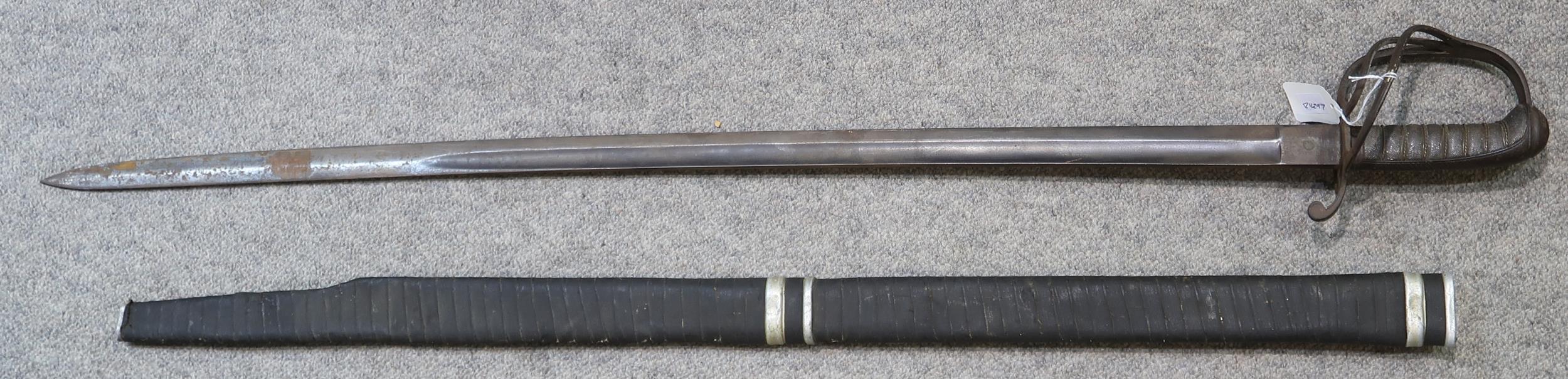 A French model 1874 Gras bayonet, dated 1876 with engraving to spine of blade, in steel scabbard, - Image 5 of 5