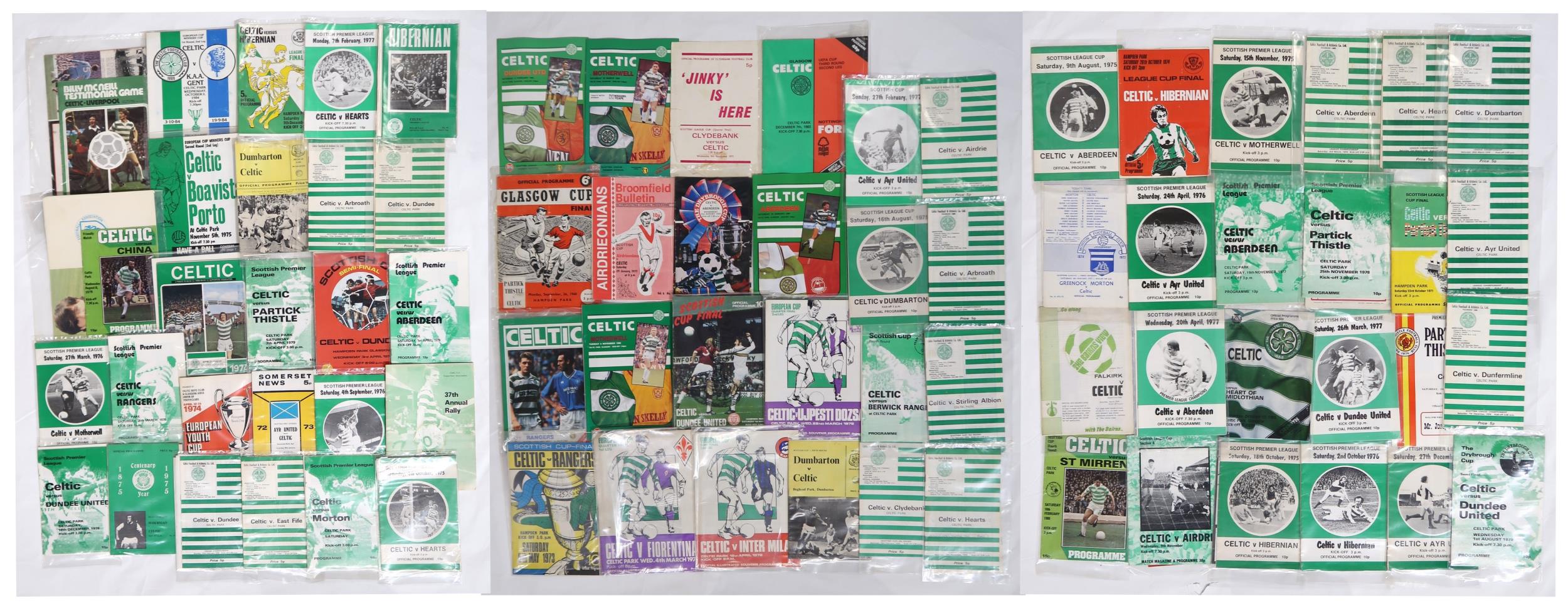 An extensive collection of Celtic F.C. match programmes, ranging in date from the 1970s-1990s,