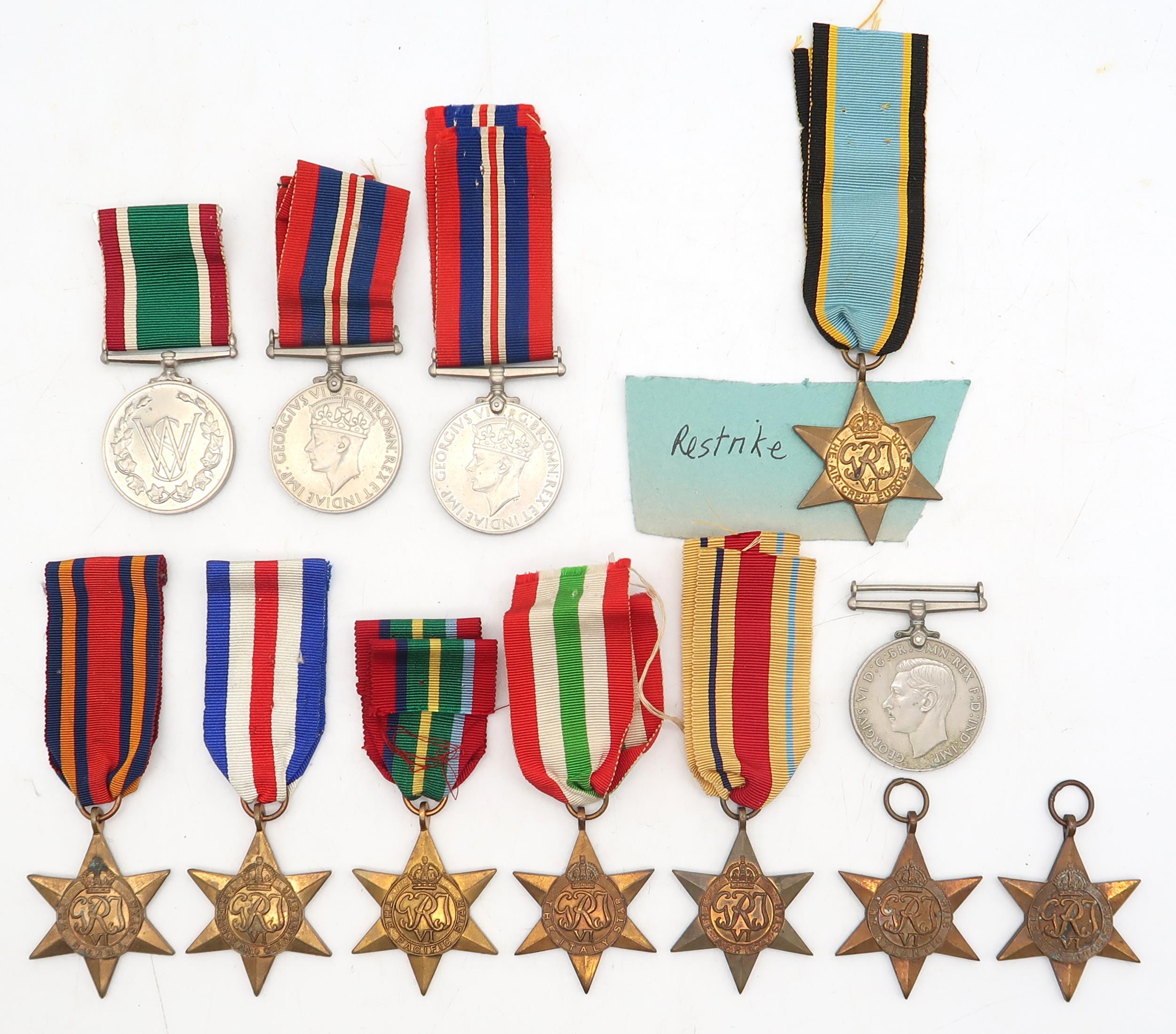 WW2 campaign medals, comprising Africa Star, Italy Star, Atlantic Star, Pacific Star, France and