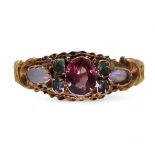 A 15ct gold opal pink & green gem set ring, with Birmingham hallmarks for 1870, size O, weight 1.