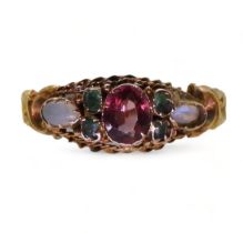 A 15ct gold opal pink & green gem set ring, with Birmingham hallmarks for 1870, size O, weight 1.