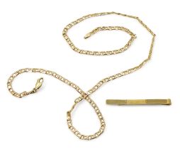 A 9ct gold marine style chain, length 52.5cm, together with a 9ct gold tie slide, weight all
