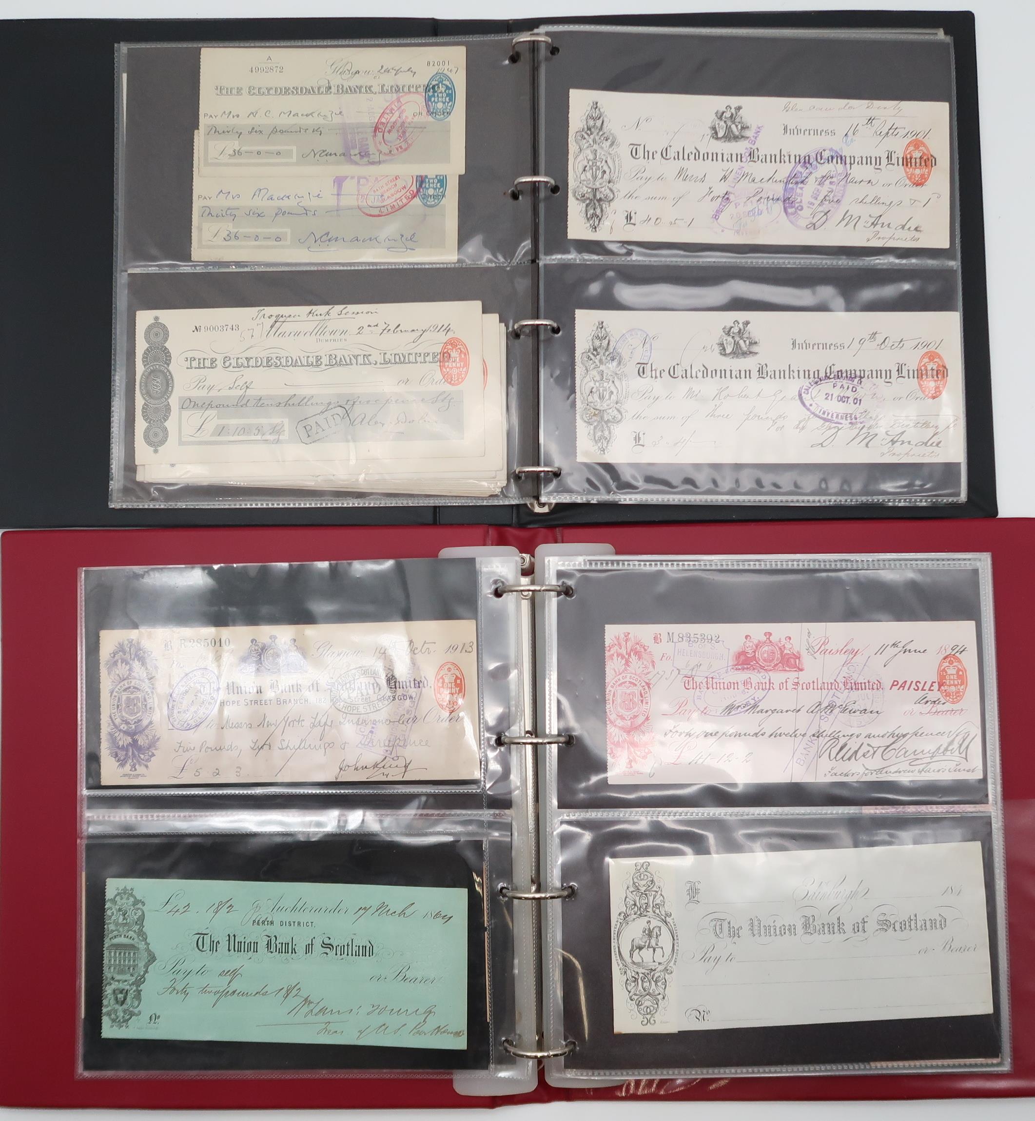 A collection in two binders of promissory notes and cheques issued by various Scottish regional