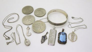 A German retro Andreas Daub (A*D) silver bubbles pendant, a silver engraved bangle hallmarked