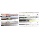 An assortment of fishing rods, to include Abu Atlantic 450; Mitchell Adventure Flash and Vantage;