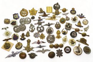 A collection of sweetheart brooches and other items to include A silver Gordon Highlanders brooch,