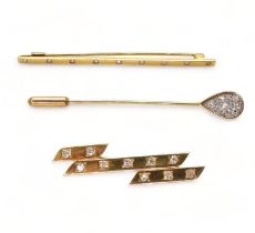 An 18ct gold pear shaped pave diamond pin, set with estimated approx 0.20cts of eight cut