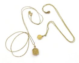 Two 18ct gold Holy Medals and chains, weight together 5.1gms Condition Report:Available upon