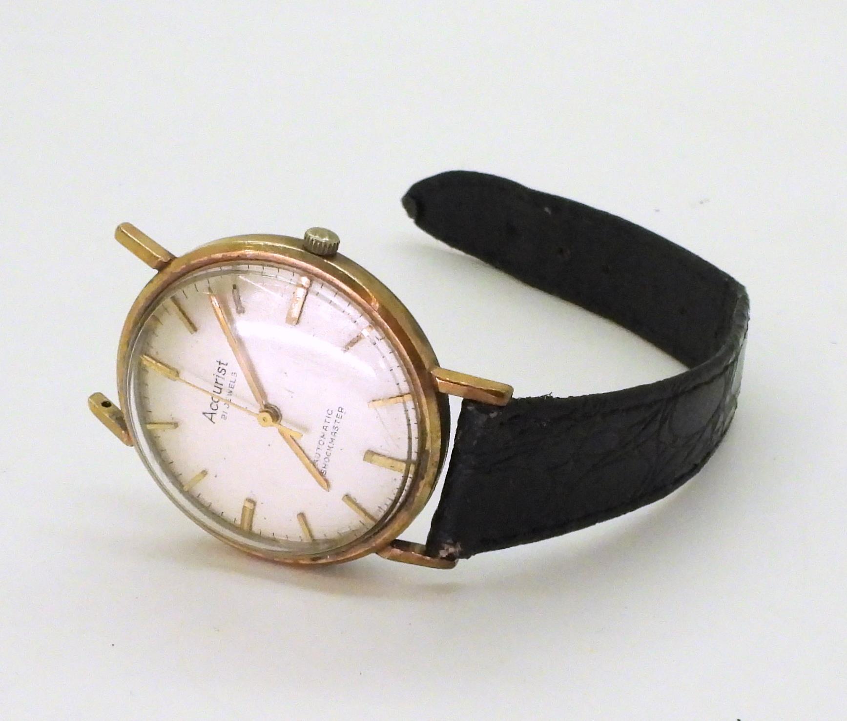 A 9ct gold gents Accurist 21 jewel watch head, weight without partial strap, 23.5gms  Condition - Image 2 of 4