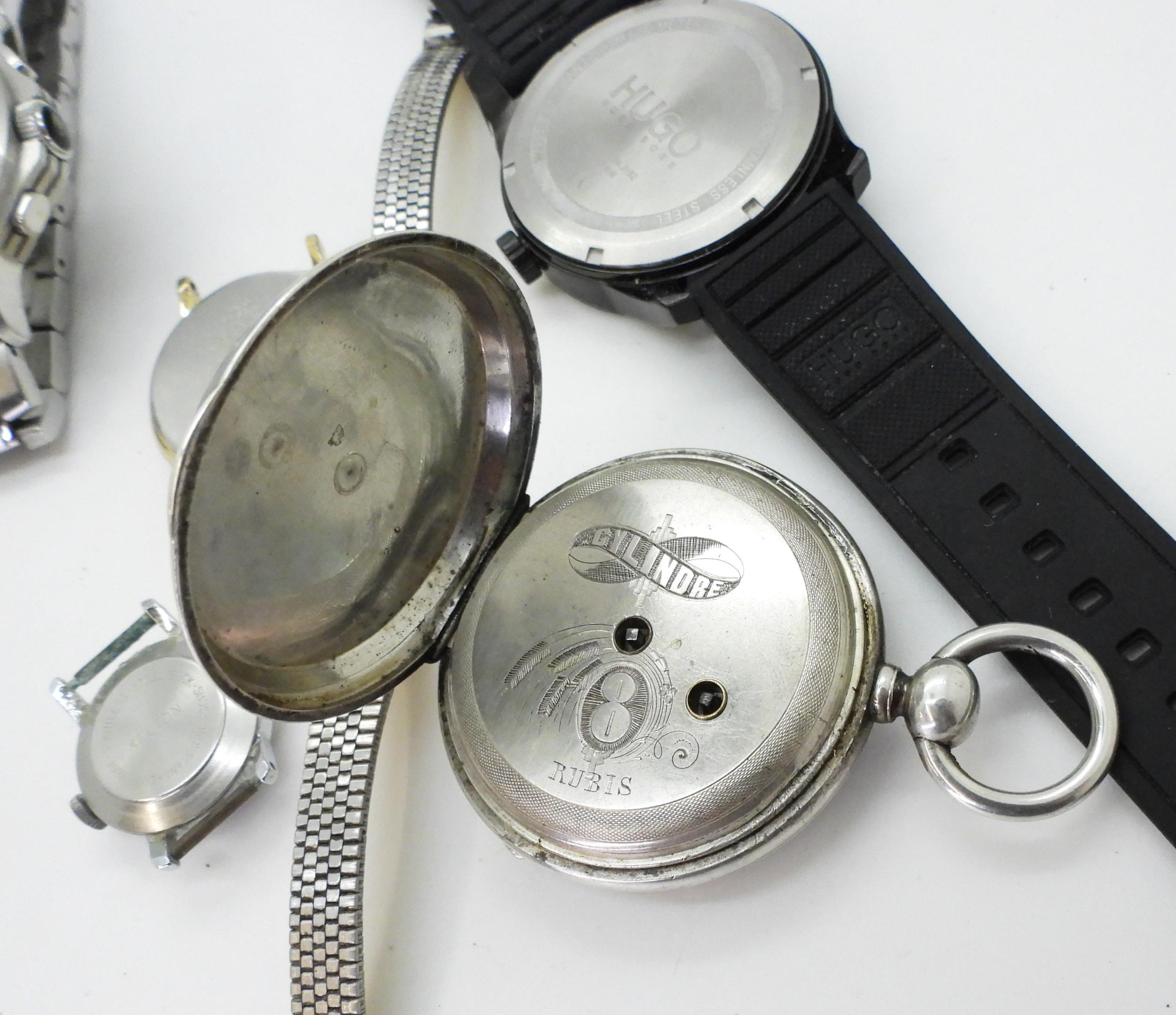 A continental silver pocket watch with pink and white enamel dial, together with a collection of - Image 5 of 6