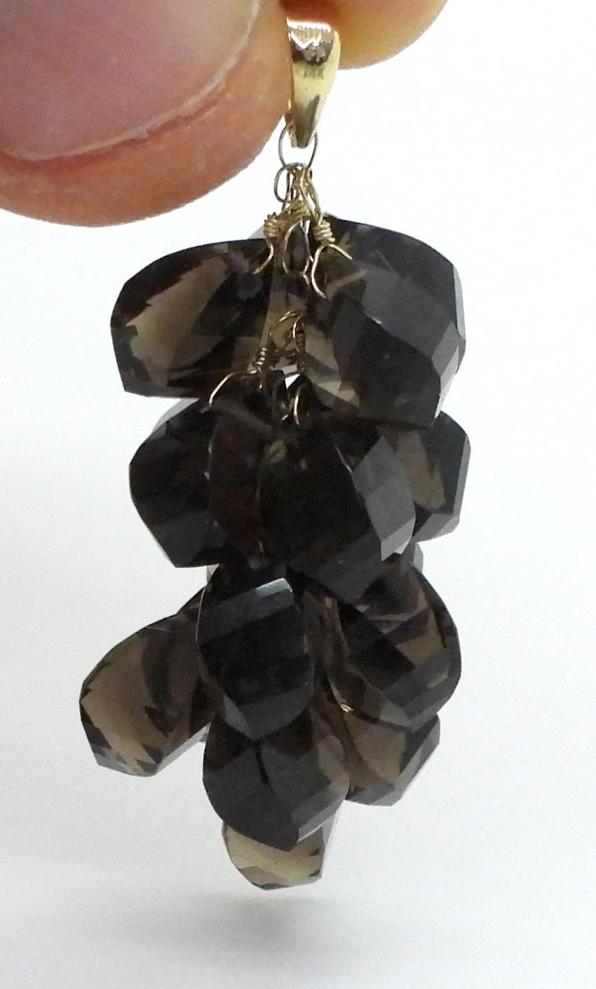 A 14k smoky quartz bunch of grapes pendant, weight 7.6gms, together with a pair o f smoky quart - Image 2 of 2