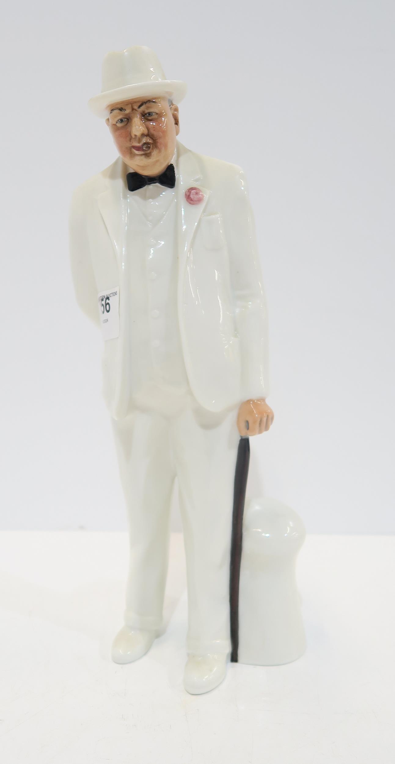 A Royal Doulton figure of Sir Winston Churchill, with four pieces of crested china on a military - Image 2 of 4