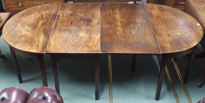 A Georgian mahogany D end dining table on square chamfered supports, 71cm high x 234cm long x