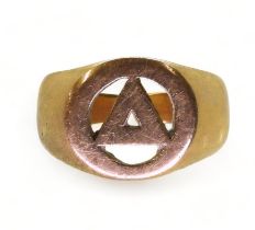 A 9ct gold Masonic (?) symbol ring, size X1/2, weight 10.7gms Condition Report:Available upon