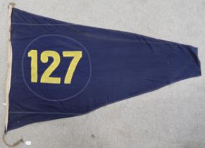 A large military pennant, with applique number "127", believed to relate to the 1st Battalion,