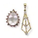 A 9ct yellow and white gold pendant, length with bail 4cm, together with a 9ct gold rose quartz