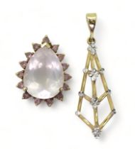 A 9ct yellow and white gold pendant, length with bail 4cm, together with a 9ct gold rose quartz